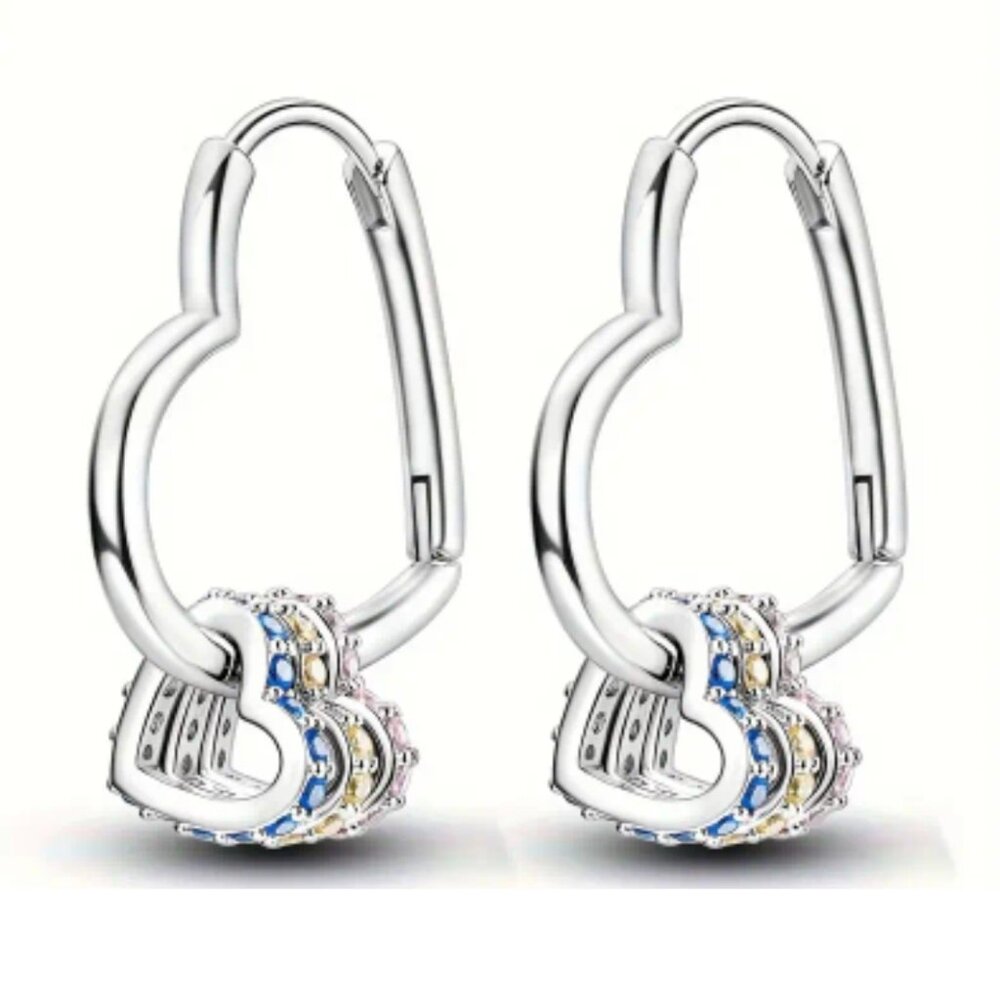 Sterling Silver Heart Earrings With Three Drop Earrings Ships USA